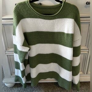 XL woven striped green/white sweater